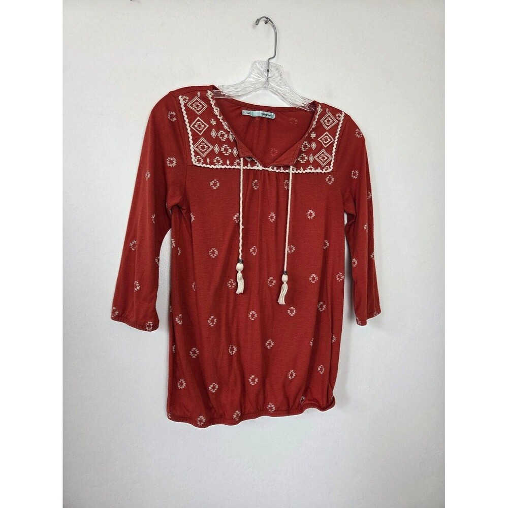 Maurices Orange Boho Aztec Southwestern Top Tassel Country Cowgirl Rodeo Small